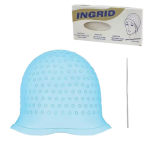 Професійна багаторазова силіконова шапочка для фарбування та мелірування волосся з гачком для колориста блакитна