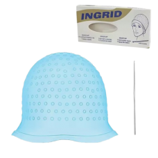 Професійна багаторазова силіконова шапочка для фарбування та мелірування волосся з гачком для колориста блакитна