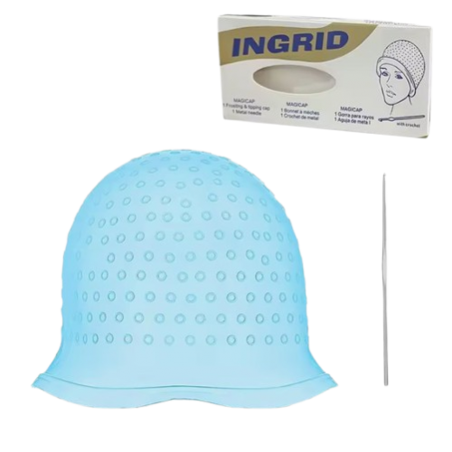 Професійна багаторазова силіконова шапочка для фарбування та мелірування волосся з гачком для колориста блакитна