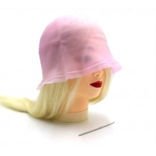 Професійна багаторазова силіконова шапочка для фарбування та мелірування волосся з гачком для колориста рожева.