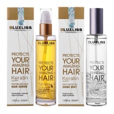 Набор Luxliss кератиновая сыворотка-масло Protein Replenish Hair Serum и спрей-блеск термозащита Heat Protecting Shine Mist 2x50 мл