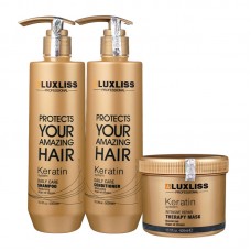 Набор Luxliss Keratin Smoothing Daily Care кератиновый шампунь, кондиционер и маска для ежедневного ухода за волосами 3x100 г (разлив)