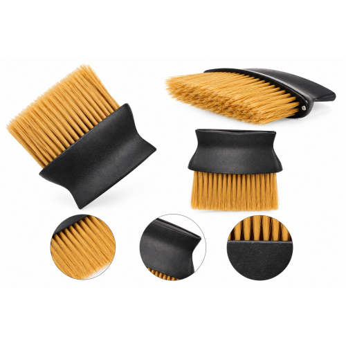 Щітка-змітка волосся з шиї після стрижки Barber-2 для перукаря барбера овал чорна ручка золота щетина 12х12 см