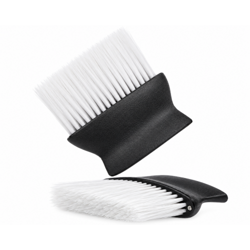 Щітка-змітка волосся з шиї після стрижки Barber-2 для перукаря барбера овал чорна ручка біла щетина 12х12 см