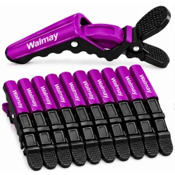 Затискач-крокодил Walmay Professional для волосся пластиковий (упаковка 10 шт), чорний з малиновим