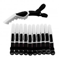 Затискач-крокодил для волосся пластиковий (упаковка 10 шт) чорний з білим