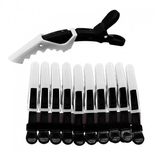 Затискач-крокодил для волосся пластиковий (упаковка 10 шт) чорний з білим