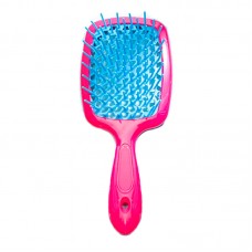 Продувная широкая расческа Janeke для укладки волос и сушки феном Superbrush Plus Hollow Comb малиновый с синими зубчиками