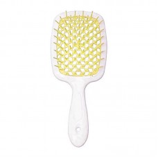 Janeke Продувная широкая расческа для укладки волос и сушки феном Superbrush Plus Hollow Comb белая ручка с желтыми зубчиками