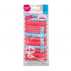 Бігуді-капелюшки для завивки волосся Professional 19x91 мм з гумкою червоно-блакитні набір 12 шт