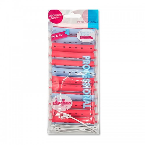 Бігуді-капелюшки для завивки волосся Professional 19x91 мм з гумкою червоно-блакитні набір 12 шт