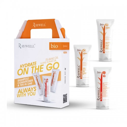 Дорожній набір Raywell Bio Hidra Travel Kit шампунь, маска та крем 10 в 1 для зволоження волосся (RR381), 3*100 мл 