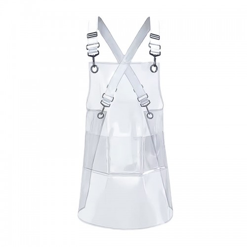 Багаторазовий перукарський фартух полівінілхлорид прозорий з білими лямками, 58х60 см.