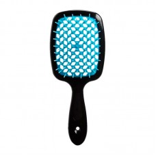 Janeke Продувная широкая расческа для укладки волос и сушки феном Superbrush Plus Hollow Comb черная с синими зубчиками