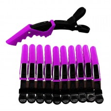 Затискач-крокодил для волосся пластиковий (упаковка 10 шт.) Чорний з фіолетовим.
