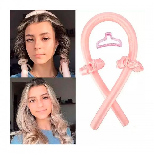 Атласні м'які бігуді для холодної завивки волосся, обруч-джгут для накрутки волосся, рожева шовкова стрічка.