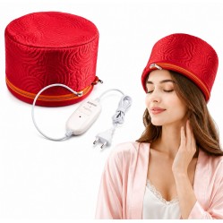 Преміальна електрична тканинна термошапка (сушуар) Beauty Tools для масок, ламінування та лікування волосся червона